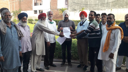 Memorandum submitted to MLA Barindermeet Singh Pahda