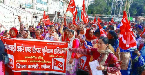 Anganwadi Workers Demonstrated For Demands