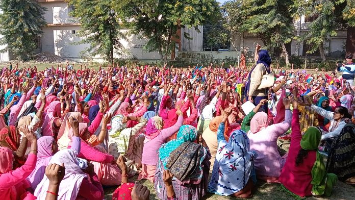 Anganwadi Workers And Helpers Protest