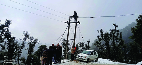 Workers Engaged In Repairing Electricity By Risking