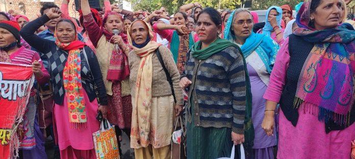 Anganwadi Workers Protest At Ambedkar Chowk