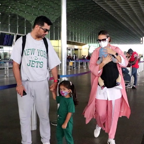 Neha Dhupia with Family Spotted at Airport Departure