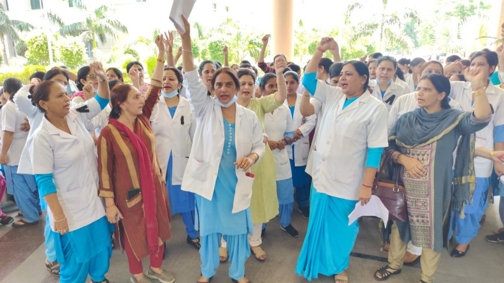 Nurses strike in Kalpana Chawla Medical College