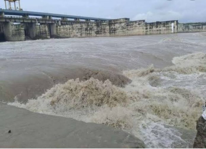 Yamuna River in Spate due to Rain in the Mountains