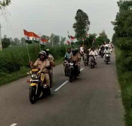Panipat News/Panipat Police took out tricolor bike rally in Matlauda