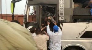 Tourist bus collided with a poorly standing trolley on the National Highway