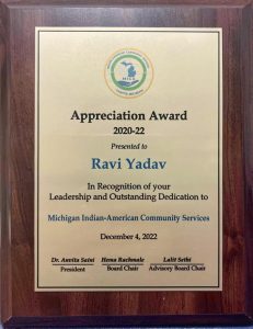 NRI Ravi Yadav honored in America for social service