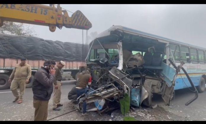 Roadways bus and truck collision in Karnal