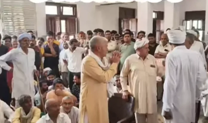 A Maha Panchayat was organised in the village on the allegation that unknown youths entered the house and beat up the entire family with sticks.