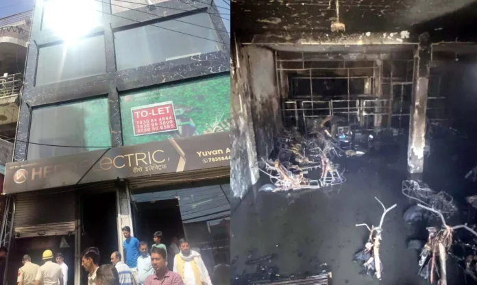 Gurugram News : हीरो इलेक्ट्रिक शोरूम में लगी आग से कई स्कूटी स्वाहा