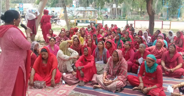 Asha workers staged a protest against pending salary and harassment of Asha workers