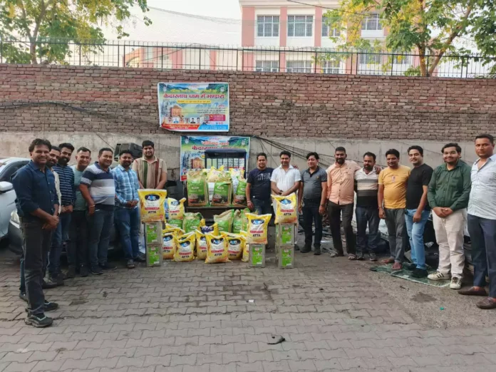Donated ration material for the food distribution to be held in Kedarnath
