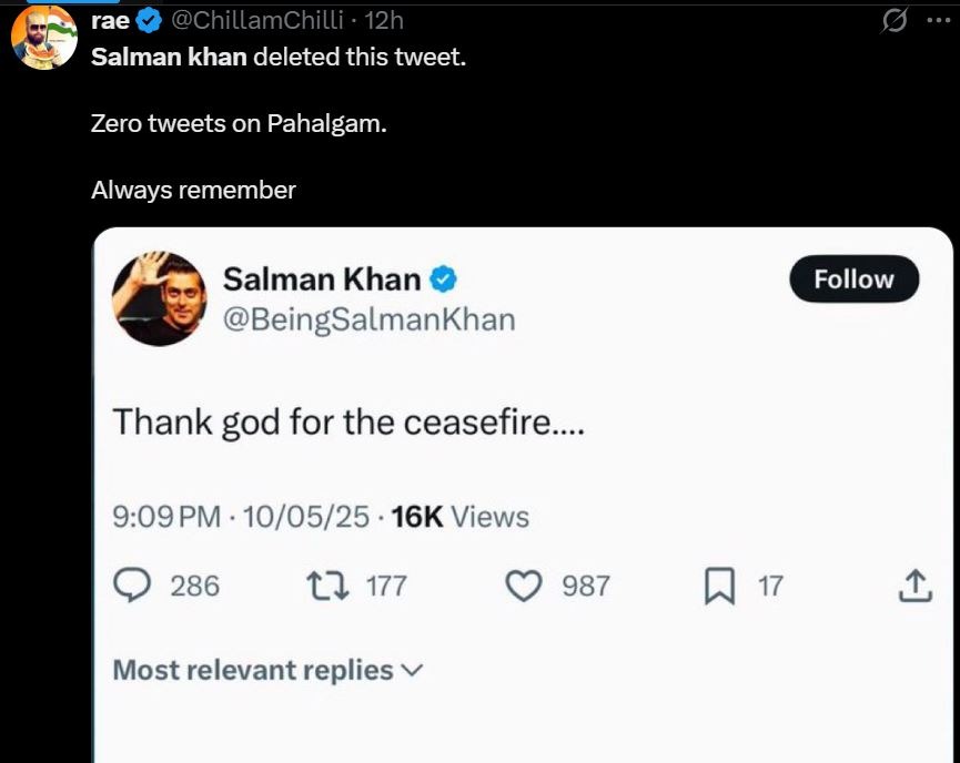 भारत-पाक सीजफायर पर बोले Salman Khan, सोशल मीडिया पर मचा बवाल