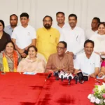 Mayors from different states and Panchkula Mayor Kulbhushan Goyal giving information through a press conference during the two-day All India Mayors Council conference in Panchkula Amravati