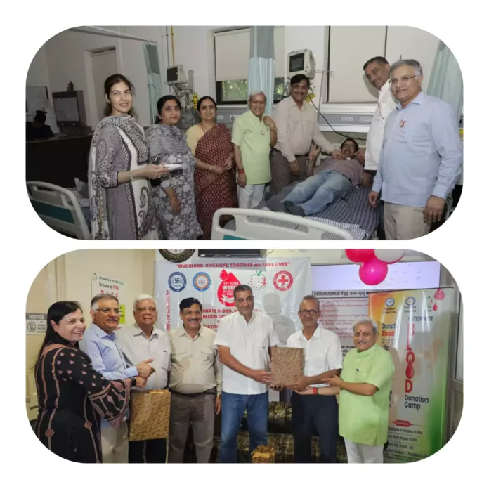 On the occasion of World Blood Donor Day, 74 people donated blood at Dhawan Hospital in the scorching heat