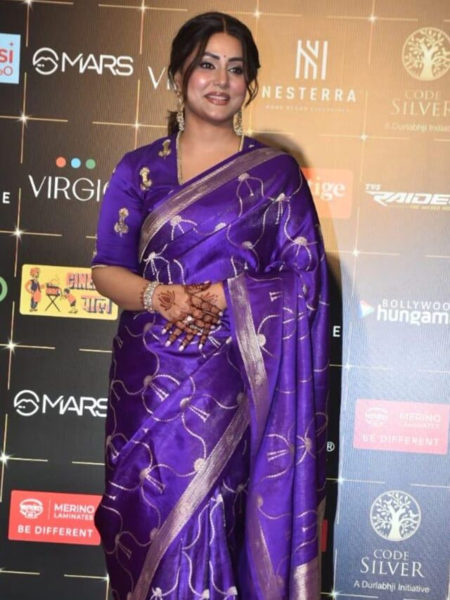 गुपचुप शादी के बाद पहली बार साड़ी में नजर आईं Hina Khan, पर्पल लुक में दिखीं बला की खूबसूरत