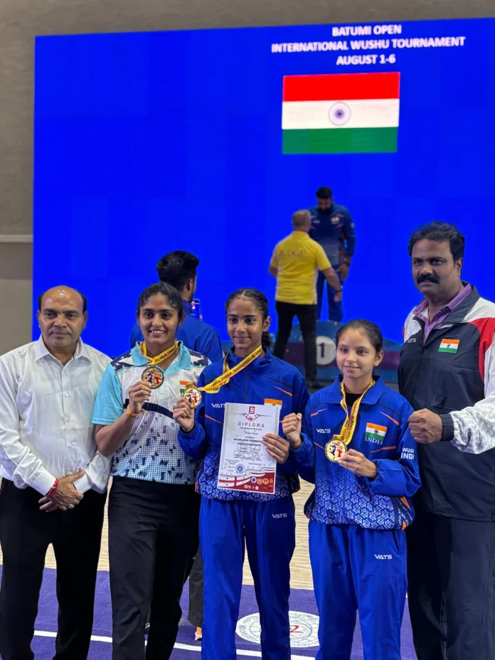 13-year-old Arya from Sounda brought laurels to her name by winning silver medal in International Batumi Wushu Competition