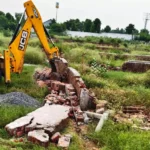 DTP ran a bulldozer on the construction of an illegal colony being developed on Rasiyawas Road and NH-48 in Bawal