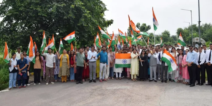 Patriotic slogans were raised during the Tiranga Yatra taken out at IGU
