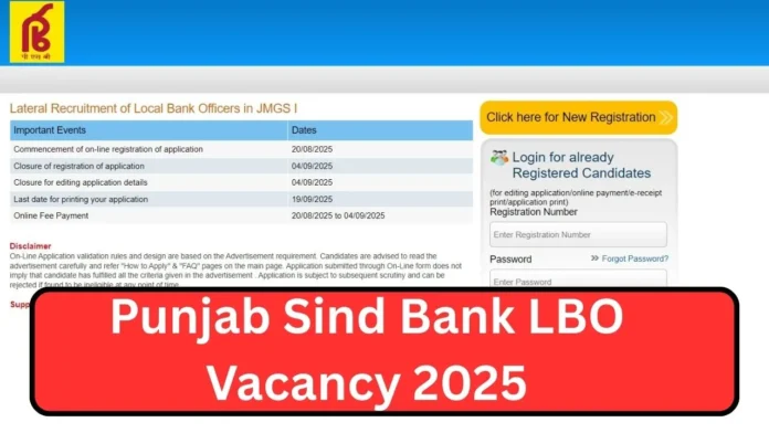 Punjab and Sindh Bank has released the notification for recruitment to its LBO posts