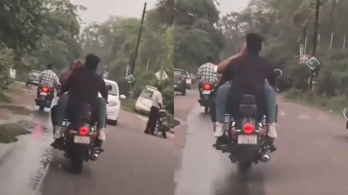 Viral Video: चलती बाइक पर कपल का फिल्मी रोमांस, वायरल वीडियो से हंगामा
