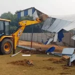 DTP's bulldozer burnt at two places on illegal colonies and marriage palace