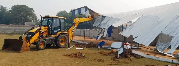 DTP's bulldozer burnt at two places on illegal colonies and marriage palace