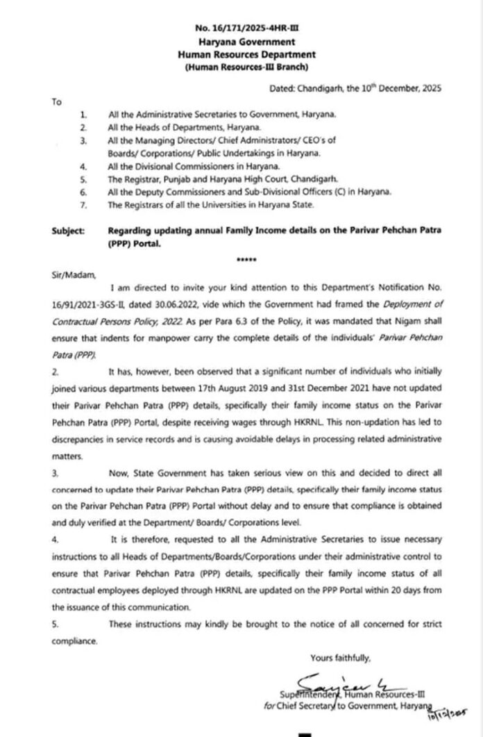 HKRN Employees: एचकेआरएन कर्मचारियों को फैमिली आईडी अपडेट कराने के निर्देश HKRN Employees: एचकेआरएन कर्मचारियों को फैमिली आईडी अपडेट कराने के निर्देश